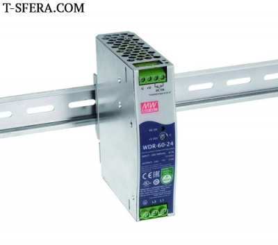 WDR-60-24 Источник питания AC-DC 24В 2.5А 60Вт DIN-рейка MEAN WELL