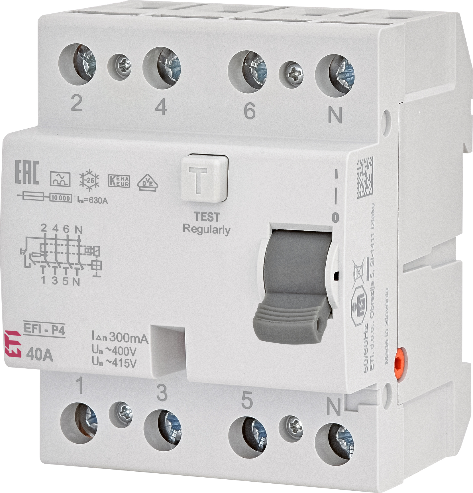Реле дифференциальное (УЗО) 4р EFI-P4 40/0,3 тип A (10kA)