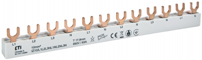 Шина питания IZ 10/L1L2L3N-L1NL2NL3N (10мм2, 3P+N, 0.21м, Fork, 12mod.)