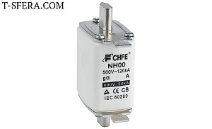 NH00-160GG Предохранитель NH00, 160A, 500VAC, 120kA, тип gG